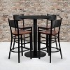 Emma and Oliver 36" Round Black Laminate Table Set, 4 Grid Back Metal Barstools - 2 of 2