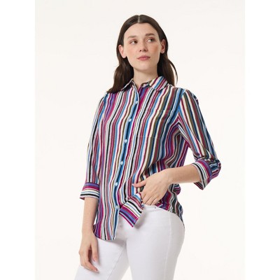 Jones New York Petite Striped Button Front Collard Shirt - PXL