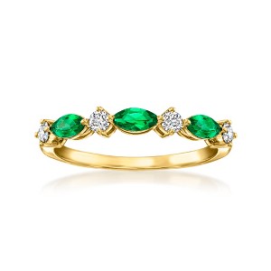 Pure Collection by Ross-Simons 0.30 ct. t.w. Lab-Grown Emerald and .20 ct. t.w. Lab-Grown Diamond Ring in 18kt Gold Vermeil - 1 of 4