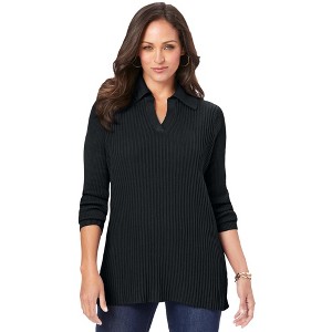 Jessica London Women's Plus Size Ribbed Collar Sweater - 1 of 4