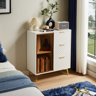 TiramisuBest Deluxe Carved Modern Fashion Style Chest of Drawers with Aluminum Alloy Frame Tempered Glass Doors