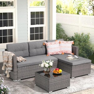 SUGOLD Outdoor Patio Furniture Sets, All Weather Outdoor Sectional Patio Sofa, Wicker Rattan Outdoor Couch Patio Set with Cushions, Tempered Glass - 1 of 1