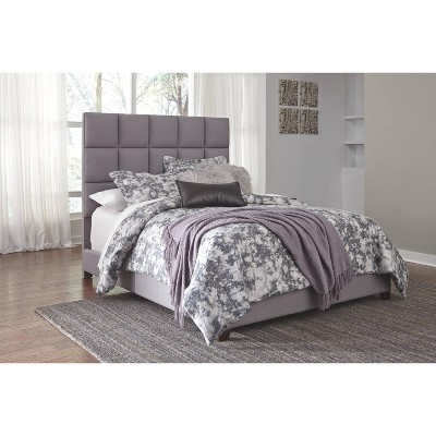 Contemporary Gray King-Sized Bed with Tufted Faux Leather Headboard