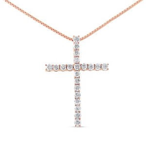 Silver 1.0 Cttw Champagne Diamond Gold Cross Pendant Necklace for Women - 1 of 4