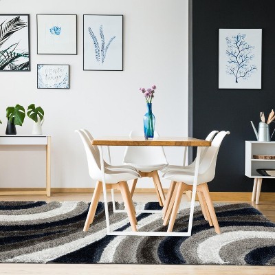 Navy Shag Geometric Easy-Care 5' x 7' Area Rug