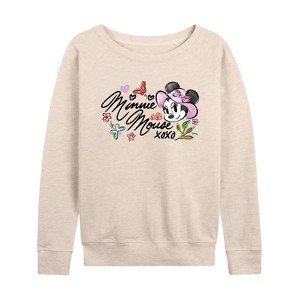 Women's - Disney - Minnie Mouse Xoxo Lightweight French Terry Wide Neck Long Sleeve Shirt - 1 of 4