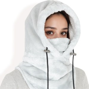 Anna-Kaci Women's Faux Shearling Hooded Scarf with Adjustable Drawstrings and Extended Neck Coverage - 1 of 4