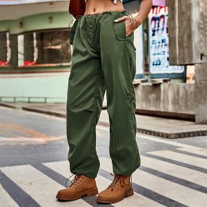 Coolmee Women's Parachute Pants Baggy Wide Leg Track Pants Elastic Waist Jogger Sweatpants Hiking Pants Trousers - 1 of 4
