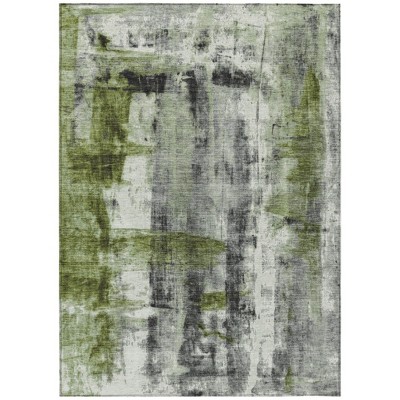 Olive Green And Ivory Abstract Washable Indoor Outdoor Area Rug