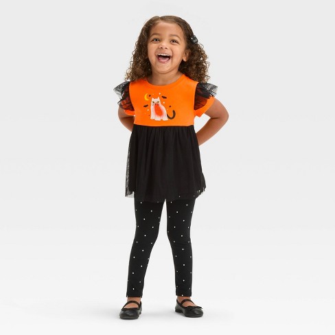 Toddler Girls' Halloween Short Sleeve Cat Set - Cat & Jack™ Orange - image 1 of 4