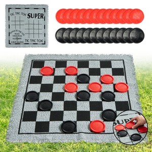 Joyfy 3-in-1 Giant Checkers, Tic, Tac, Toe, Game with Reversible Mat, 24 Chips, Family Board Game, Lawn Game, Indoor and Outdoor Activity for Family - 1 of 4