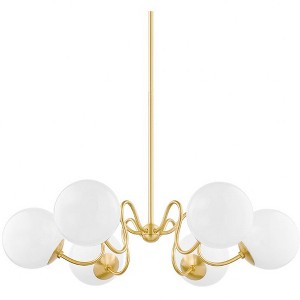 Mitzi Havana 6 - Light Chandelier in  Aged Brass Opal Glossy Shade - 1 of 3