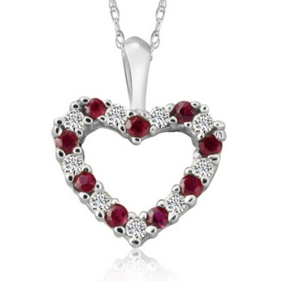 Pompeii3 1/2Ct Ruby & Diamond Heart Pendant in White, Yellow, or Rose Gold