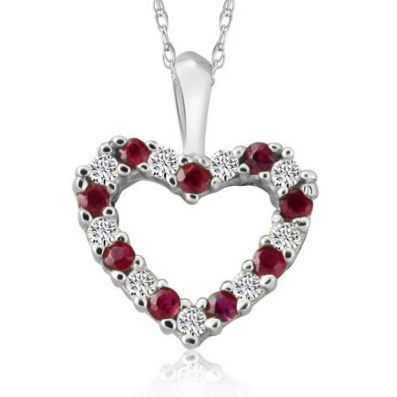Pompeii3 1/2Ct Ruby & Diamond Heart Pendant in White, Yellow, or Rose Gold, 1 of 5