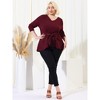 Agnes Orinda Women's Plus Size Work Long Sleeves Fashion Belted Knot Tie Knit Blouses - 3 of 4