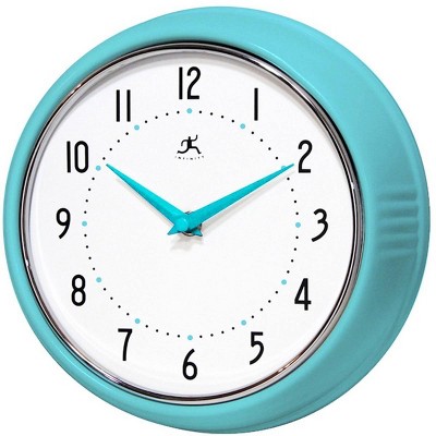 9.5" Retro Metal Wall Clock Turquoise Blue - Infinity Instruments