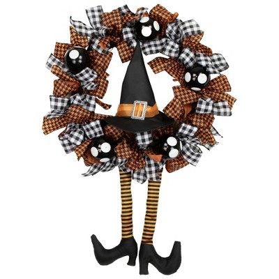 Northlight Witch with Bows and Ornaments Halloween Wreath - 24" - Orange and Black - Unlit