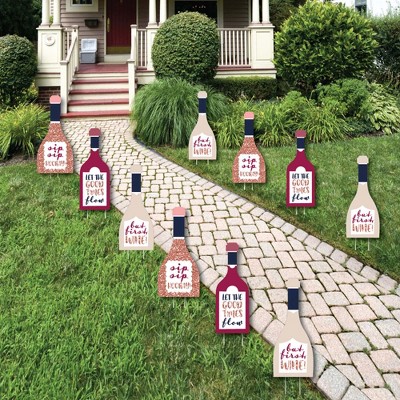 Big Dot of Happiness But First, Wine - Wine Bottle Lawn Decorations - Outdoor Wine Tasting Party Yard Decorations - 10 Piece