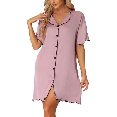 Cheibear Women's Satin Button Down Long Sleeve Silky Boyfriend Nightshirt  Purple Medium : Target