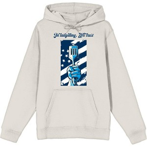 "In Tailgating We Trust" American Flag And Spatula Adult Long Sleeve Hoodie - 1 of 2
