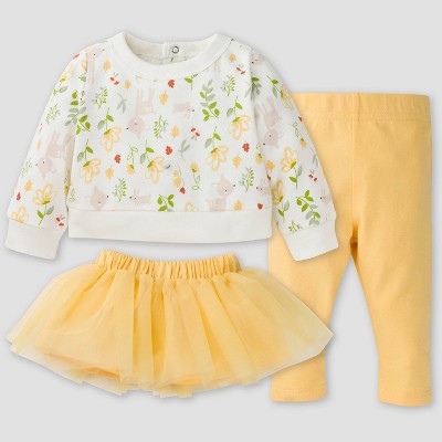 Gerber Baby Girls' 3pc Woodland Skirt Set - Yellow 12M