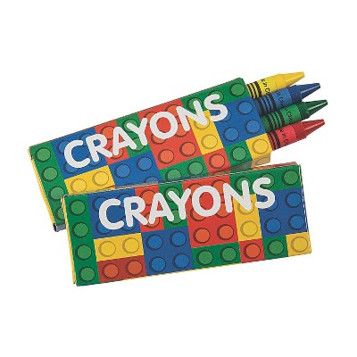 Fun Express 3 1/2" 4-Color Color Brick Party Classic Pointed Crayons - 24 Boxes