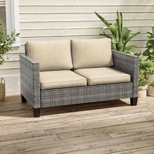 Sonkuki Patio Loveseat Sofa, All-Weather PE Rattan Wicker Set Small Patio Conversation Couch with Cushion - 1 of 4