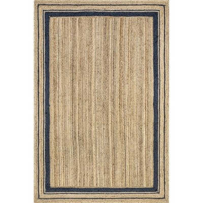 Navy and Natural Braided Jute Reversible Area Rug