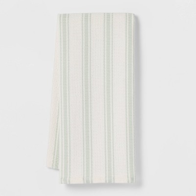 Cotton Basketweave Stripe Kitchen Towel Green - Threshold™