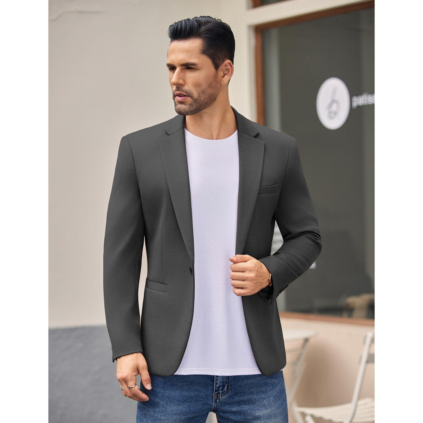 Мужская куртка COOFANDY Blazer Men Notch Lapel Sport Jackets One Button Lightweight Sports Coats Dark Gray, цвет: Тёмный серый — фото 2