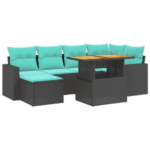 vidaXL Patio Sofa Set with Cushions Outdoor Furniture 11 Piece Poly Rattan - Beige and Cream Wood - 1 of 4