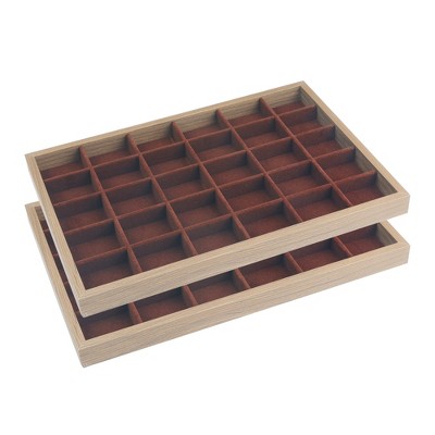 Unique Bargains Stackable Velvet Brown Jewelry Trays With Removable 