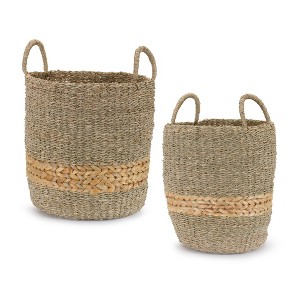 Woven Seagrass Basket Set with Wicker Accent Trim – Natural Storage Decor Bins for Home Organization, Set of 2 by Melrose - 1 of 3