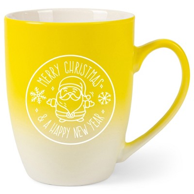 Elanze Designs Merry Christmas & A Happy New Year Santa Two Toned Ombre Matte Yellow and White 12 ounce Ceramic Stoneware Coffee Cup Mug