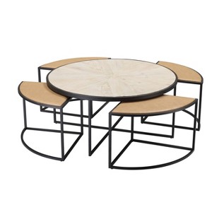 Boraam 5pc Olivia Nesting Coffee Table Set with 4 Nesting Stools Black/Natural - 1 of 4
