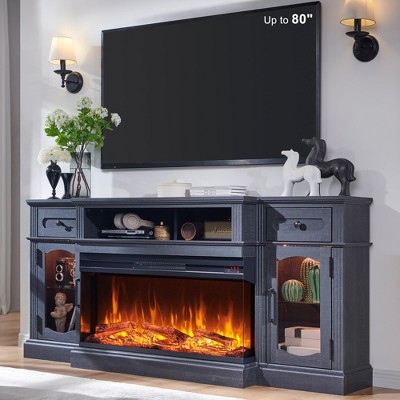 SinCiDo Farmhouse 70" Fireplace TV Stand, for 80" TV, Entertainment Center w/ Fireplace, Remote Control, 3 Types 3D Flames, Storage Cabinet & 2 Drawer