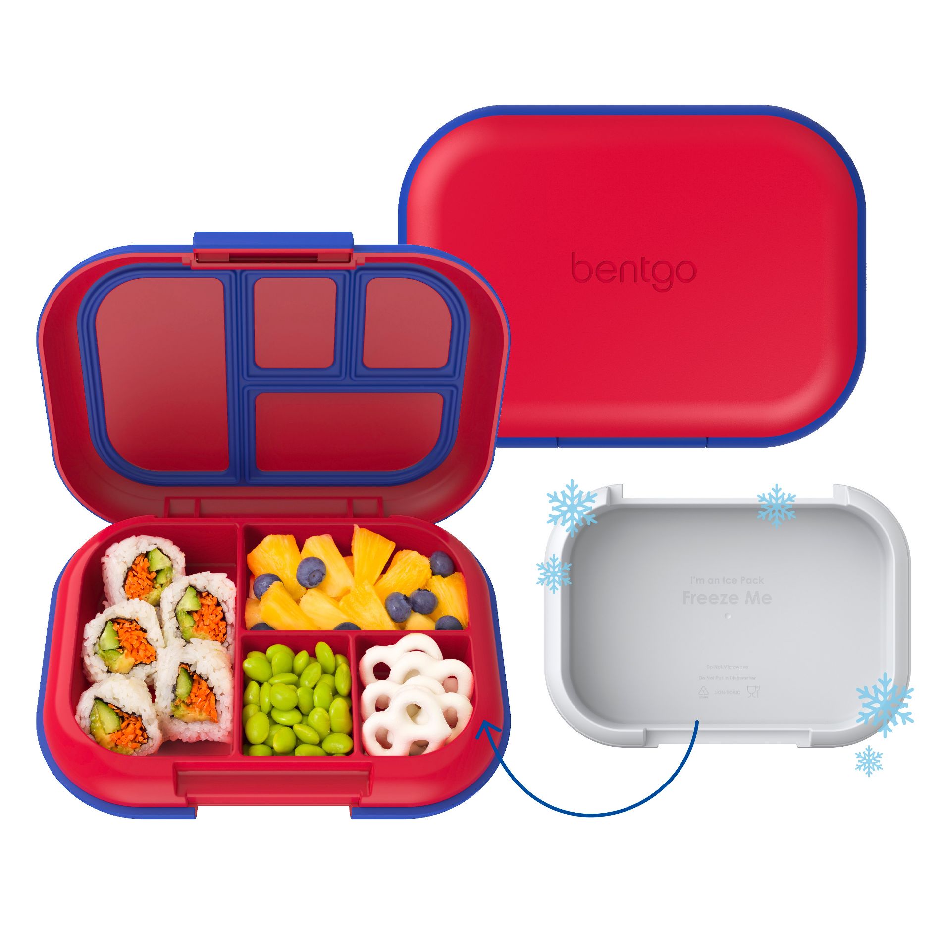 Bentgo Kids' Chill Lunch Box, Bento-Style Solution, 4 Compartments & Removable Ice Pack - Red/Royal: BPA-Free, Leakproof Design for Ages 3-7