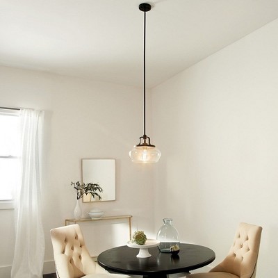 Pewter Finish Clear Glass Bowl Pendant Light - Modern 12" Ceiling Fixture