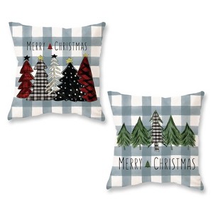 Christmas Pillow Covers 18x18 Inch Set of 2 Trees Red Black Green Light Blue Buffalo Plaid - 1 of 4