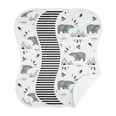 Image of Sweet Jojo Designs Boy Baby Burp Cloths Bear Mountain Slate Blue Black and White 3pc