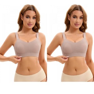 INSPIRE CHIC 2 Pcs Women's Push Up V Neck Full Coverage Wirefree Adjustable Straps Minimizer Bras - 1 of 4