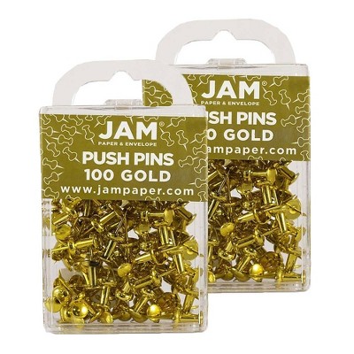 JAM Paper Colored Pushpins Gold Push Pins 2 Packs of 100 222419051A