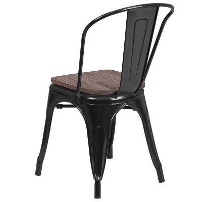 Black Metal Stackable Dining Chair with Wood Seat