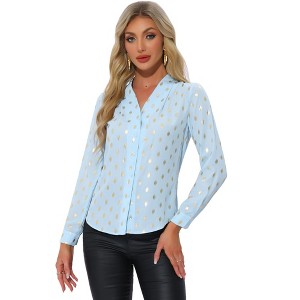 INSPIRE CHIC Women's Metallic Vintage Long Sleeve Gilding Shiny Dots Stars Top - 1 of 4