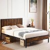 Homhougo Full Bed Frame with Headboard Footboard Rustic Wood Bedframe Farmhouse Platform Bed Frame with Metal Slat Wrought Rod, Brown - 3 of 4