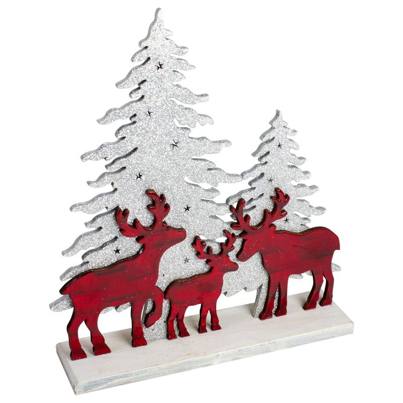 Northlight 11.5" Reindeer Family with Sliver Glittered Trees Christmas Decoration, 2 of 5