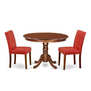Round Kitchen Table Set 42 Inch - 3Pc Table & Chair Set - PU Leather Parsons Chairs - Firebrick Red - 1 of 4