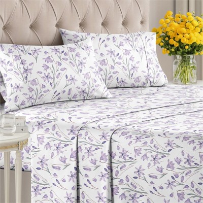 Luxuriously Soft 4-Piece Floral Sheet Set - Wrinkle-Resistant, Printed Pattern - CGK Linens