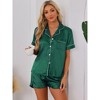 cheibear Women's Fashion Silky Satin Short Sleeve Top with Ruffle Hem Shorts Lounge Sets 2 Pcs - 2 of 4