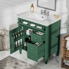 FAMYYT 30 in. Single Sink Freestanding Green Bath Vanity with White Ceramic Top, Adjustable Shelf, Tip-Out Drawer, Door Racks - 2 of 4